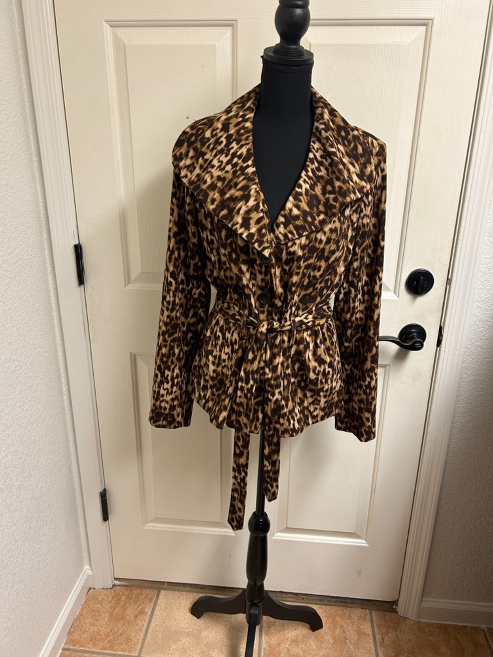 Laura Scott Large Leopard Print Blazer Jacket Brown Belted